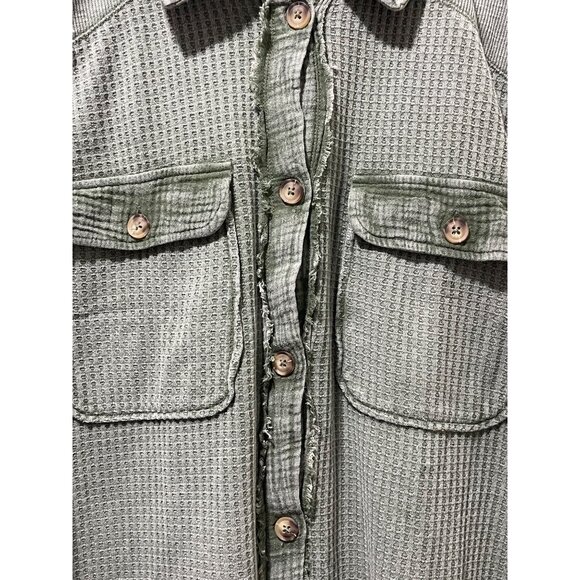 Briggs NWT Women's Relaxed Fit Button Long Sleeve Waffle Shirt Green - Picture 7 of 13